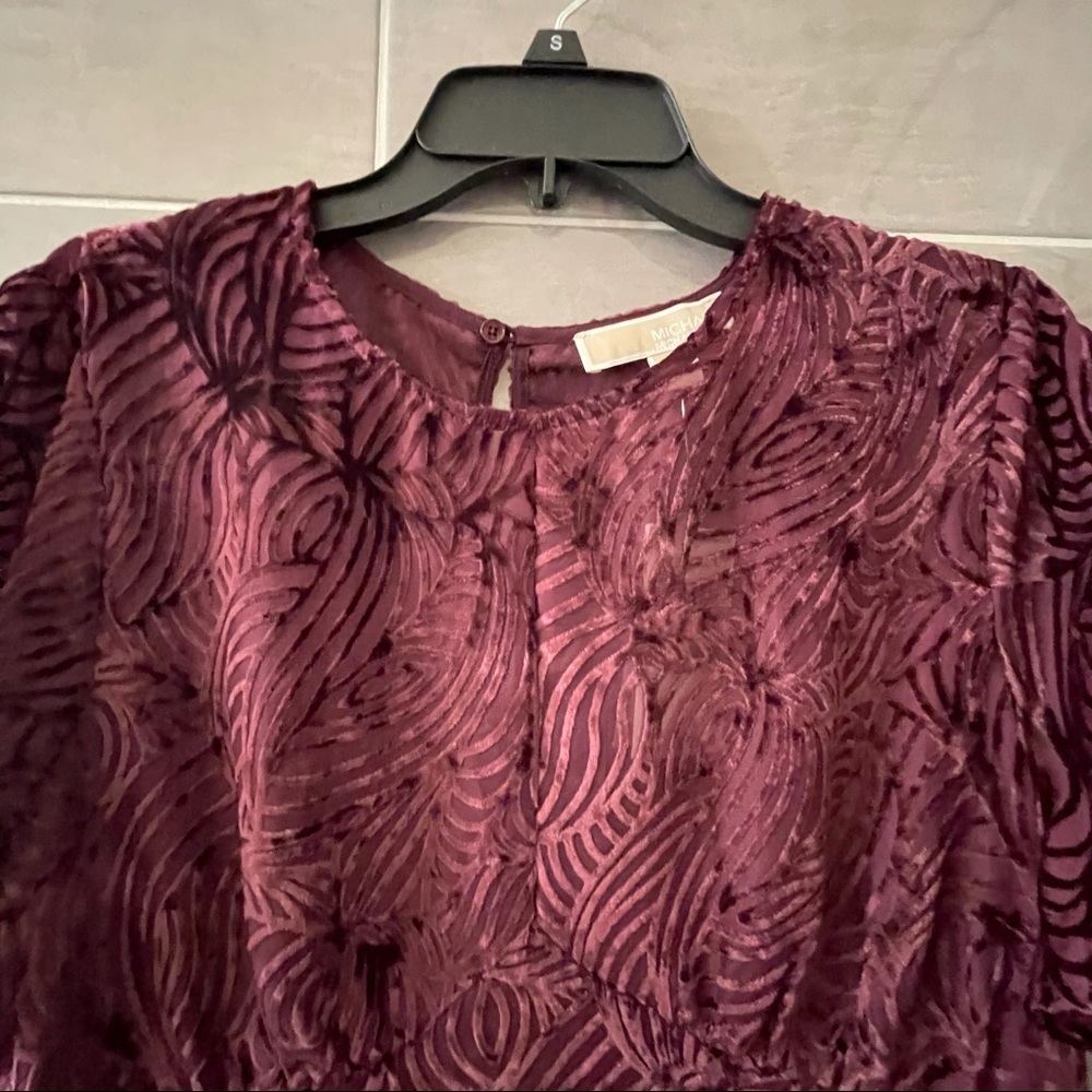 MICHAEL KORS Women's Cordovan Velvet Flocked Flutter-sleeve Shift Dress size 16 - Picture 7 of 16